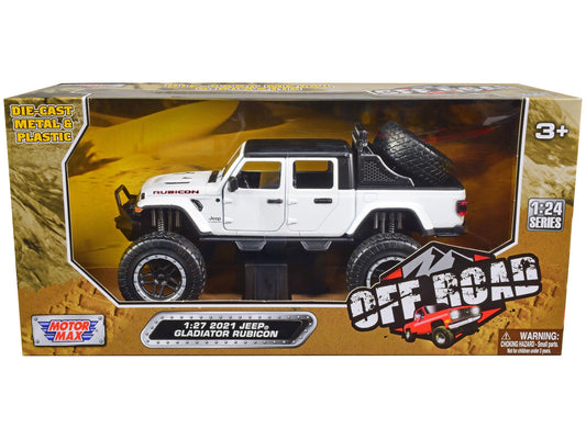 Top-Pick | 2021 Jeep Gladiator Rubicon Off-Road Pickup Truck White with Black Top "Off Road" Series 1/27 Diecast Model Car by Motormax