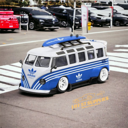 Blue and white LF Model Volkswagen T1 Kombi diecast car with surfboards, scaled 1:64, from Lot57Supplies Diecast Shop.