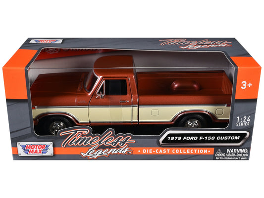1979 Ford F-150 Custom Pickup Truck Brown Metallic and Cream "Timeless Legends" Series 1/24 Diecast Model Car by Motormax