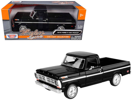 1972 Ford F-100 Pickup Truck Black "Timeless Legends" Series 1/24 Diecast Model Car by Motormax