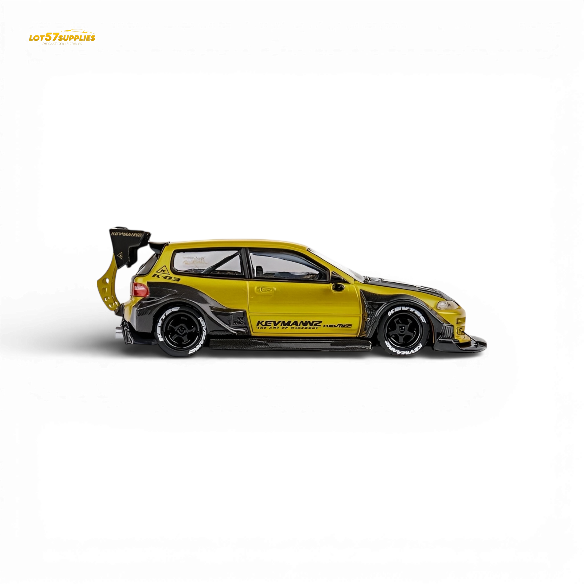 DCM Kevmannz Civic EG Ver.1 Gold Carbon Fiber Long Tail 1:64 - Evergreen Kings