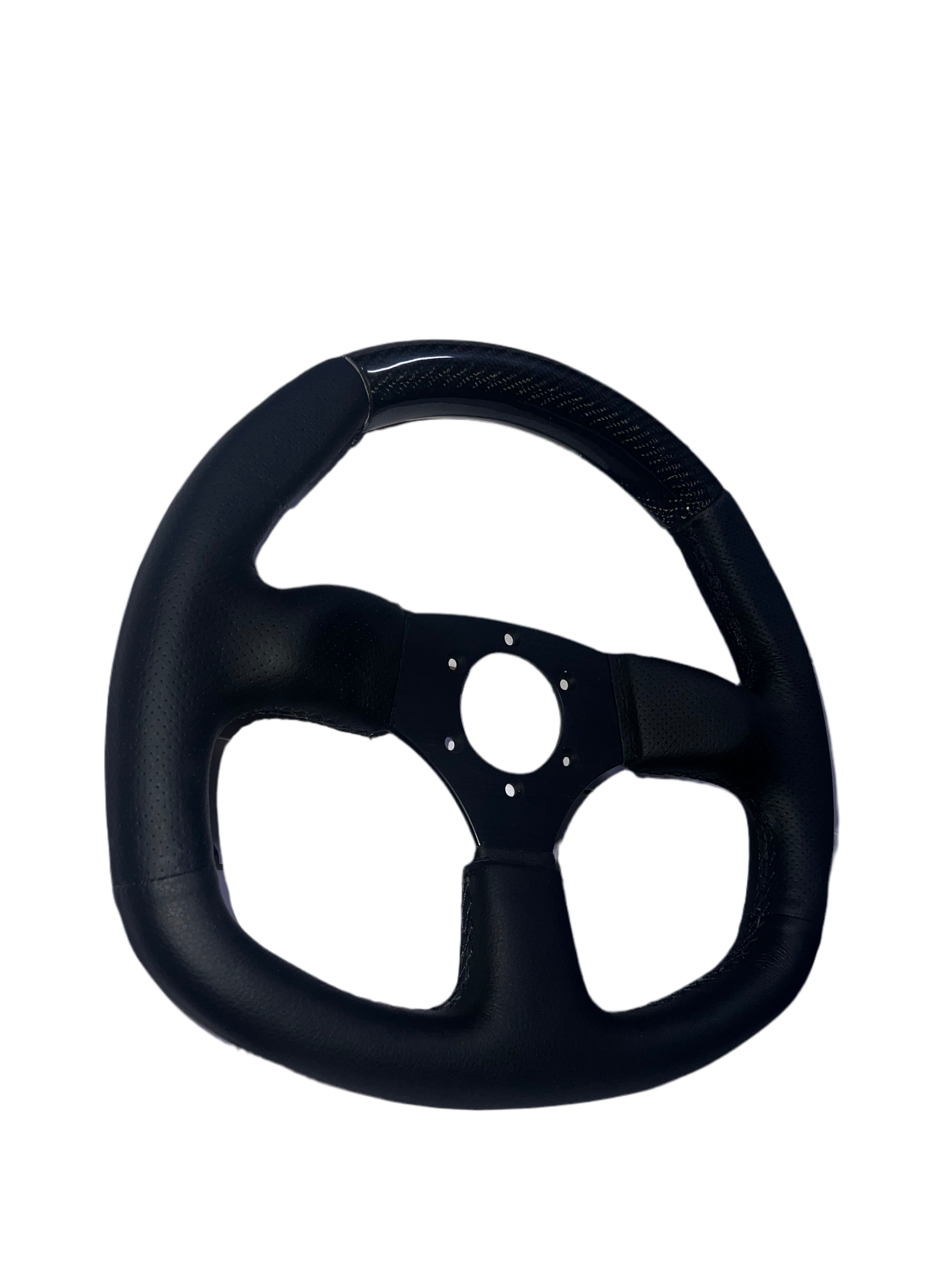 Speedzone Performance LLC racing carbon top steering wheel with flat bottom design, lightweight and sporty for high-performance driving.