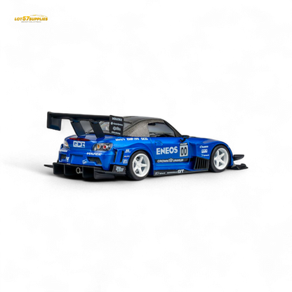 Candy blue 1:64 scale MicroTurbo Honda S2000 diecast car featuring ENEOS #00 TOP FUEL branding, detailed and collectible.
