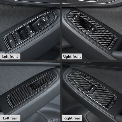 JDMuscle black and red carbon fiber window switch trim covers for 2022-2025 Subaru WRX, 4-piece set, sleek automotive interior accessories.