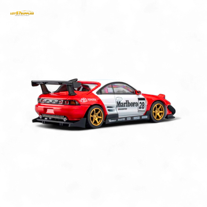 Pre-order MicroTurbo Toyota MR2 diecast model in Marlboro livery, 1:64 scale, featuring detailed Toyota branding and racing design.