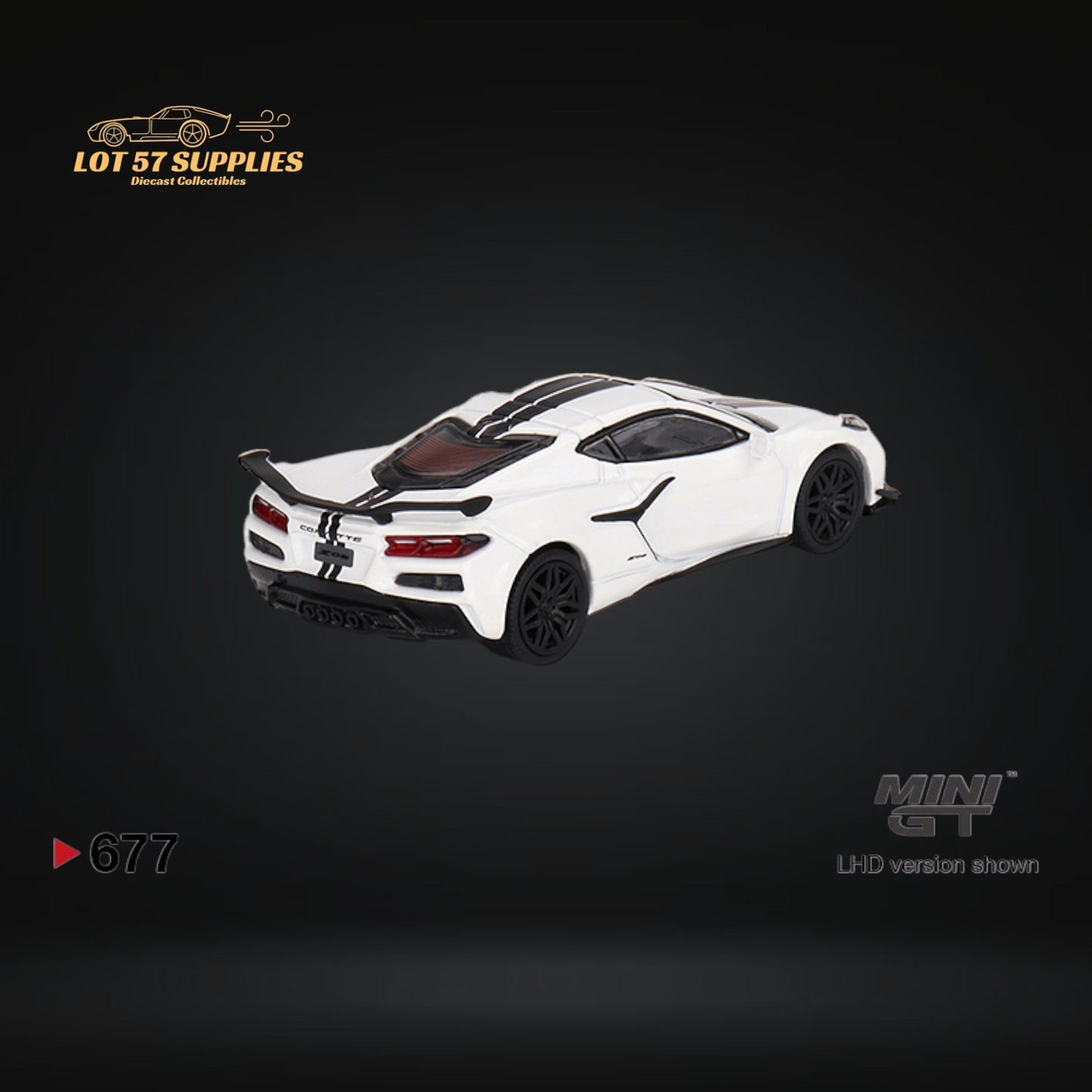 Mini-GT Chevrolet Corvette Z06 diecast model in Arctic White, 1:64 scale, showcasing detailed exterior and sporty design.