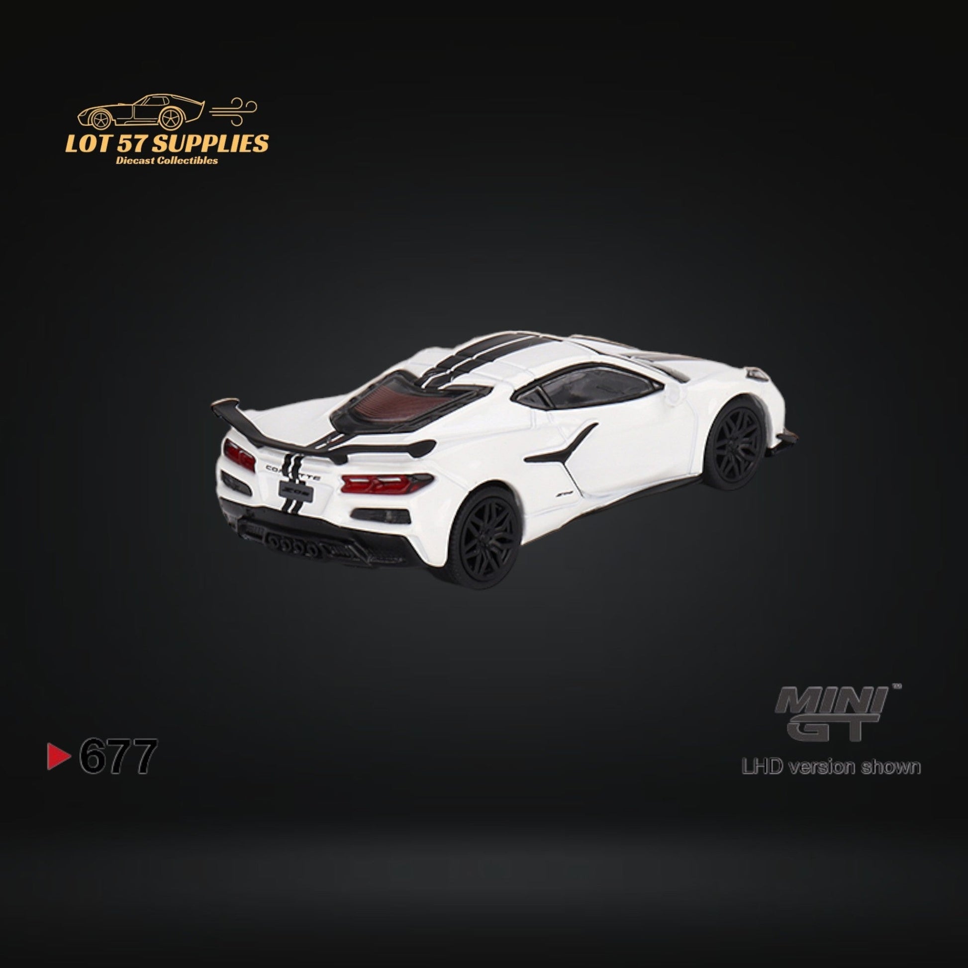 Mini-GT Chevrolet Corvette Z06 diecast model in Arctic White, 1:64 scale, showcasing detailed exterior and sporty design.