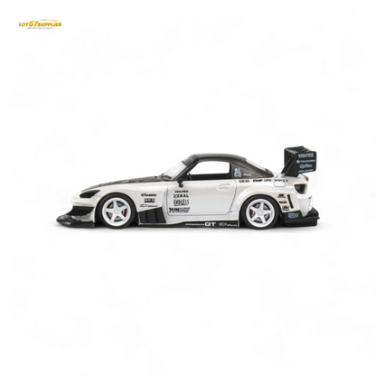 Metallic white Honda S2000 diecast model car, 1:64 scale, from Lot57Supplies, showcasing detailed exterior and compact design.