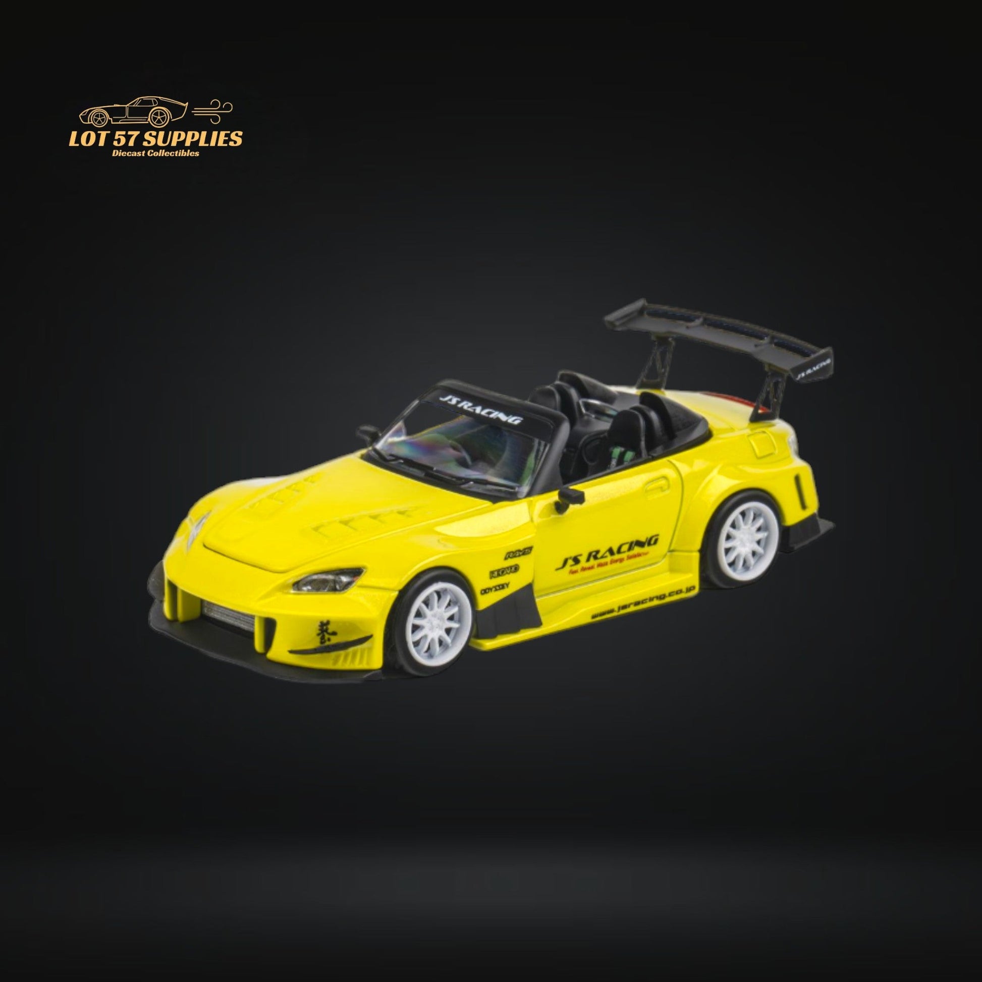 Yellow pearl Honda S2000 JS Racing Microturbo diecast car in 1:64 scale with detailed features