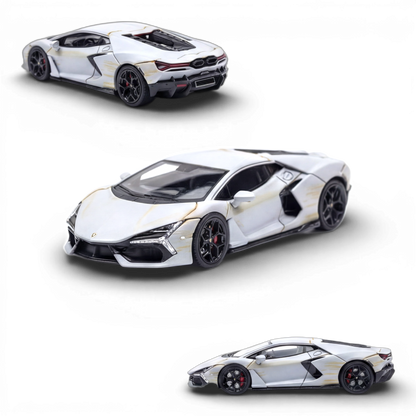 Matte gray Lamborghini Flame Revuelto 1:64 resin diecast model with detailed exterior, manufactured by Lot57Supplies Diecast Shop.