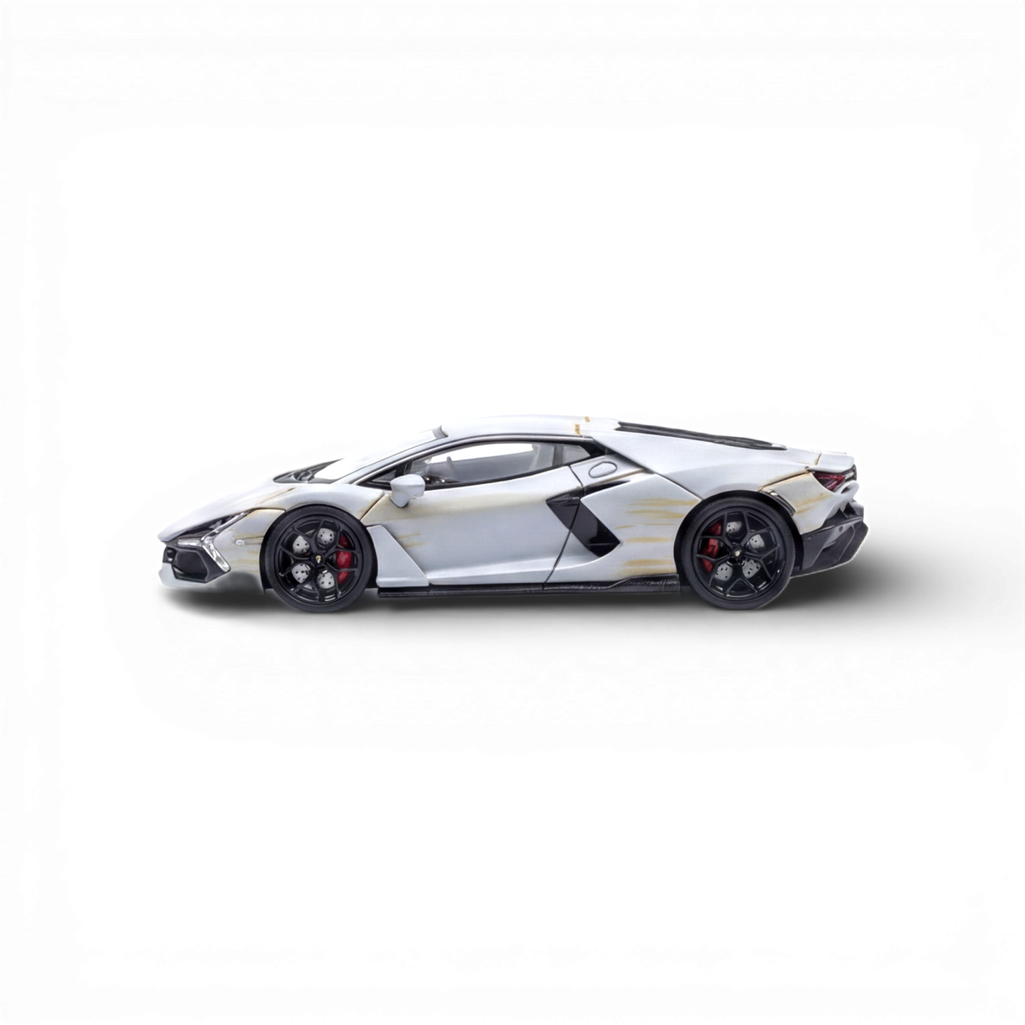 Matte gray Lamborghini Flame Revuelto 1:64 resin diecast model, detailed and realistic collectible vehicle.