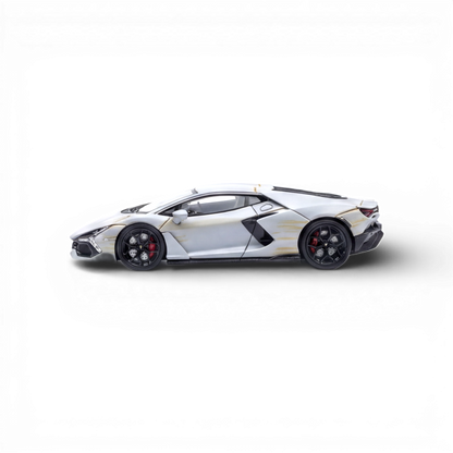 Matte gray Lamborghini Flame Revuelto 1:64 resin diecast model, detailed and realistic collectible vehicle.
