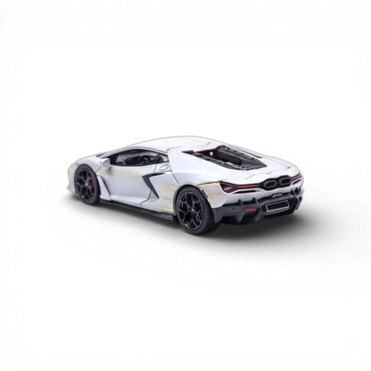 Matte gray Lamborghini Flame Revuelto 1:64 resin diecast model, detailed miniature car for collectors.