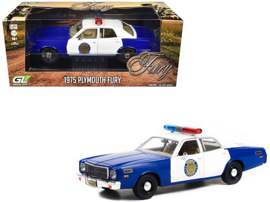 1975 Plymouth Fury "Osage County Sheriff" Blue and White 1/24 Diecast Model Car by Greenlight