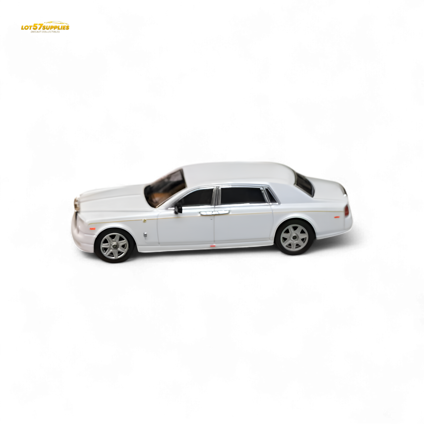 White Rolls-Royce Phantom VII diecast model by Lot57Supplies, detailed 1:64 scale street weapon replica.