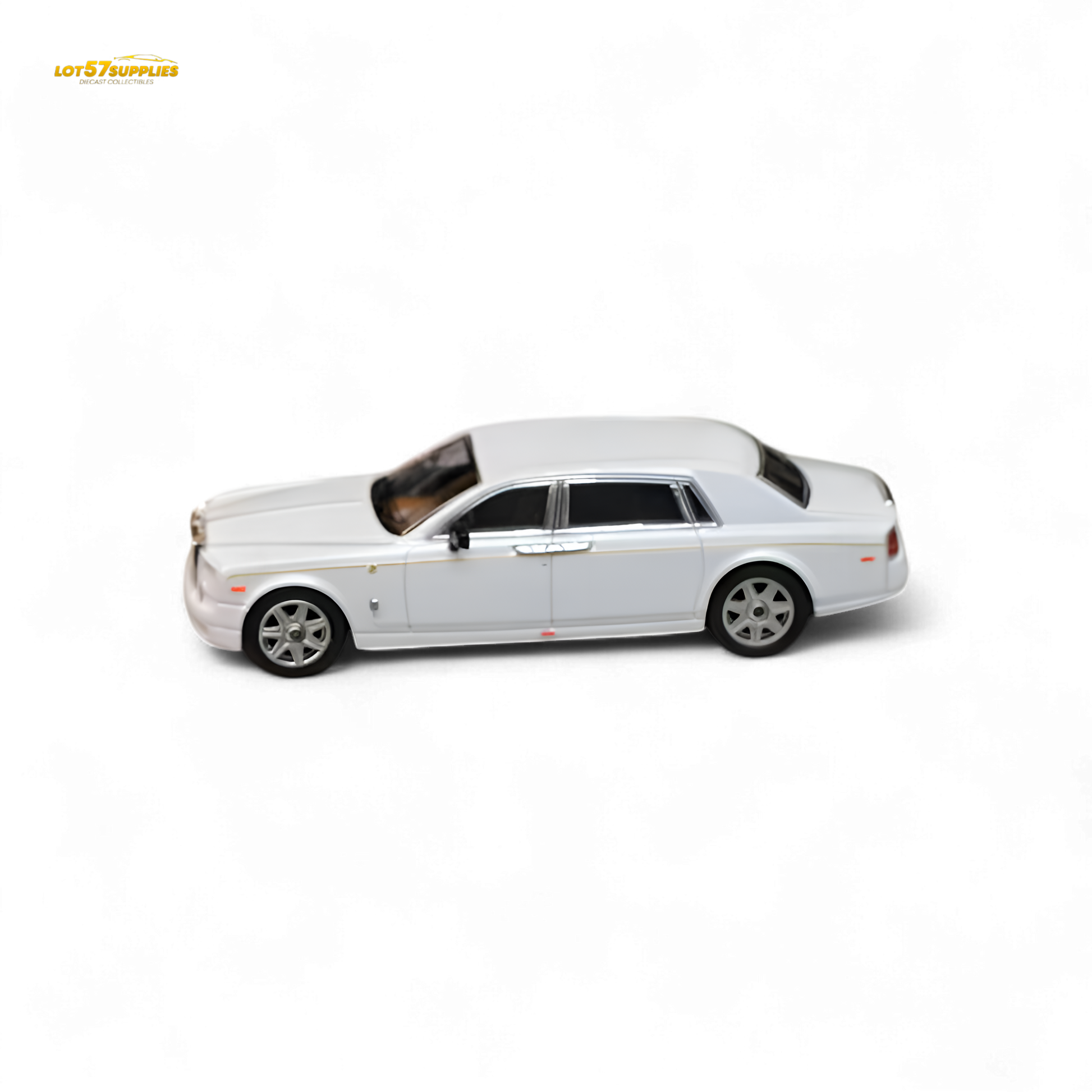 White Rolls-Royce Phantom VII diecast model by Lot57Supplies, detailed 1:64 scale street weapon replica.