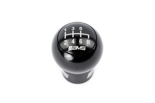 AMS Performance Billet Shift Knob for Subaru WRX and STI 6-speed manual transmission, featuring a sleek metal finish.