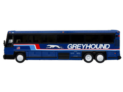 2001 MCI D4000 Coach Bus "Greyhound" Blue with Stripes "Vintage Bus & Motorcoach Collection" Limited Edition to 504 pieces Worldwide 1/87 (HO) Diecast Model by Iconic Replicas