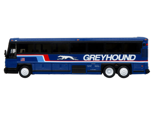 2001 MCI D4000 Coach Bus "Greyhound" Blue with Stripes "Vintage Bus & Motorcoach Collection" Limited Edition to 504 pieces Worldwide 1/87 (HO) Diecast Model by Iconic Replicas