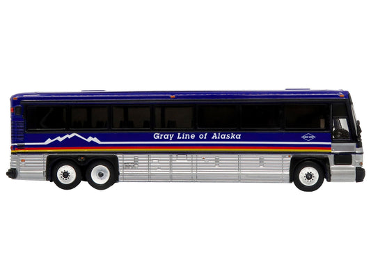 2001 MCI D4000 Coach Bus "Gray Line of Alaska" Dark Blue with Stripes "Vintage Bus & Motorcoach Collection" Limited Edition to 504 pieces Worldwide 1/87 (HO) Diecast Model by Iconic Replicas