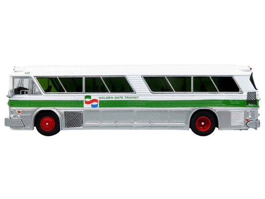 1964 MCI MC-5A Coach Bus "Golden Gate Transit" White with Green Stripes "Vintage Bus & Motorcoach Collection" Limited Edition to 504 pieces Worldwide 1/87 (HO) Diecast Model by Iconic Replicas