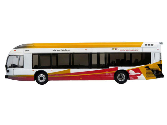 Nova Bus LFSH Hybrid Transit Bus "MTA Maryland" White with Red and Yellow Graphics "The Bus & Motorcoach Collection" Limited Edition to 504 pieces Worldwide 1/87 (HO) Diecast Model by Iconic Replicas
