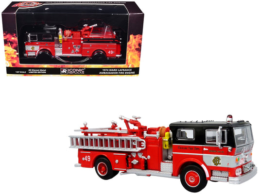 1974 Ward LaFrance Fire Engine "Chicago Fire Department - Engine 49" Red with Black Top "5 Alarm" Series Limited Edition 1/87 (HO) Diecast Model by Iconic Replicas