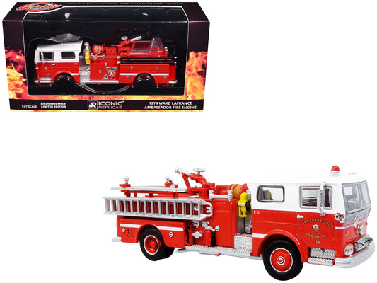 1974 Ward LaFrance Fire Engine "San Francisco Fire Department - Engine 31" Red with White Top "5 Alarm" Series Limited Edition 1/87 (HO) Diecast Model by Iconic Replicas