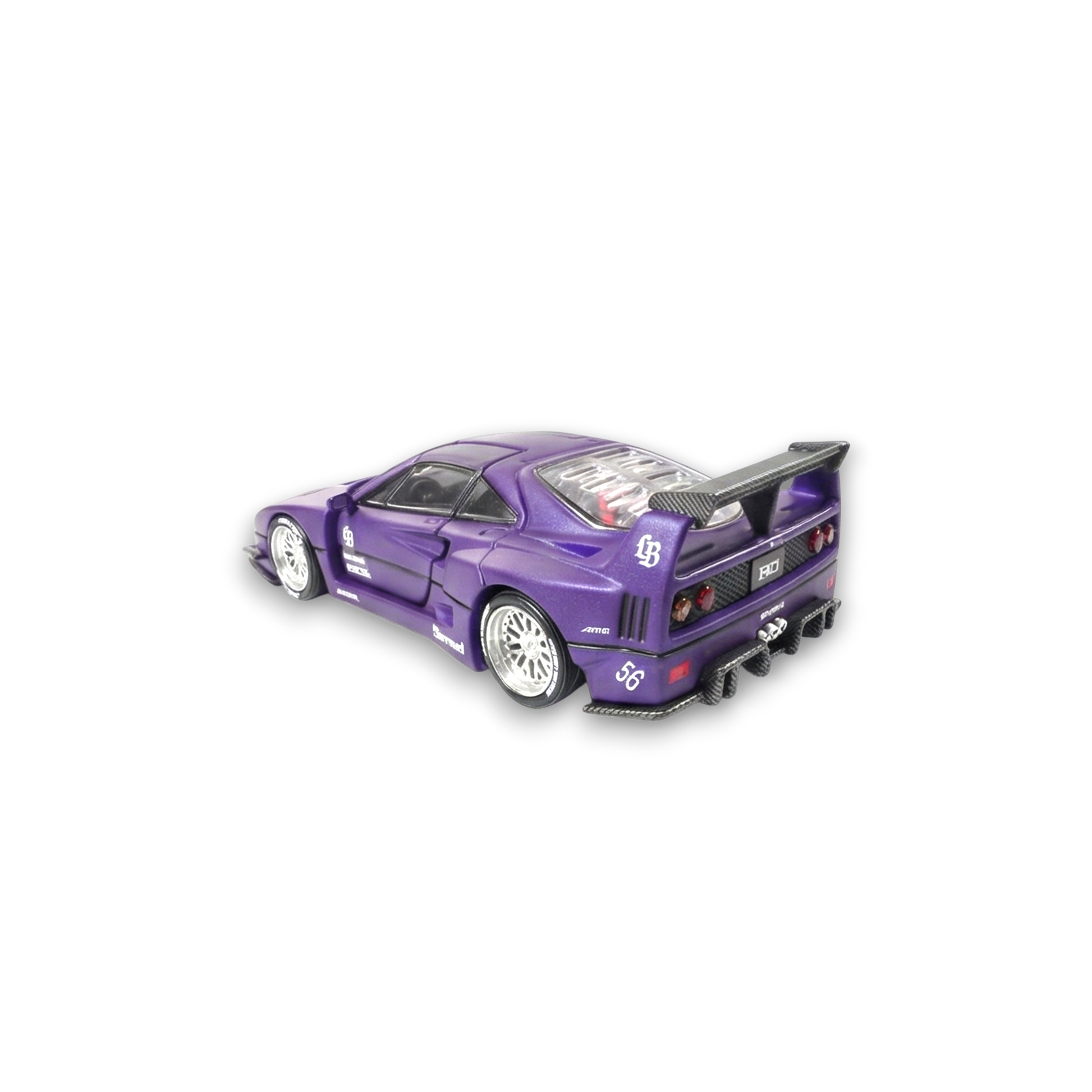 Detailed image of a 1:64 scale Ferrari Demon King Auto F40 in royal purple diecast model by Lot57Supplies.