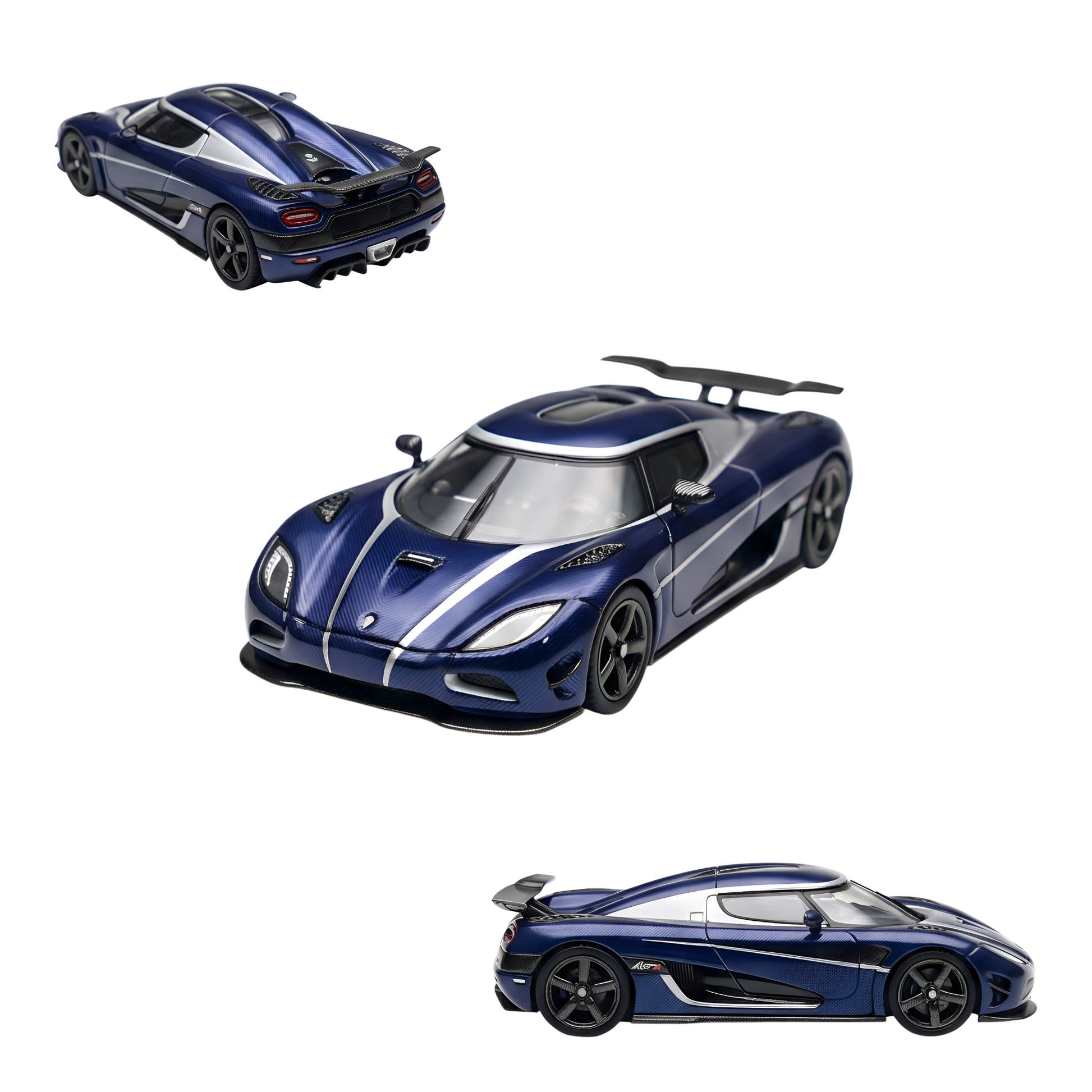 Blue carbon VMB Agera R diecast car in 1:64 scale by Lot57Supplies Diecast Shop, detailed model with sleek design and realistic features.