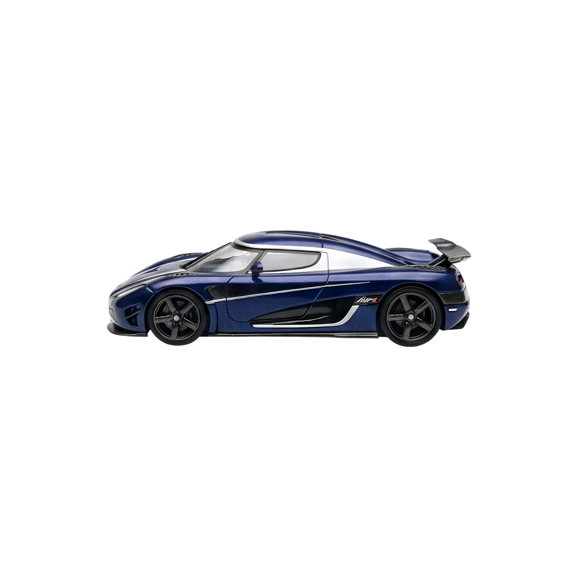 Blue carbon VMB Agera R diecast car model in 1:64 scale by Lot57Supplies Diecast Shop, detailed with accurate features.