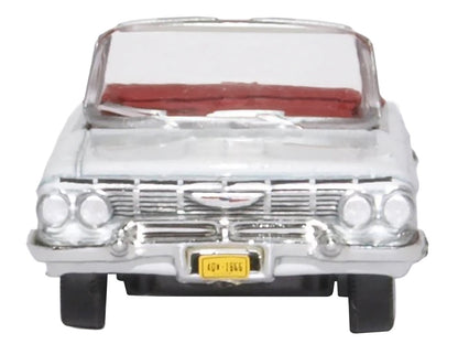1961 Chevrolet Impala Convertible Ermine White with Roman Red Interior 1/87 (HO) Scale Diecast Model Car by Oxford Diecast