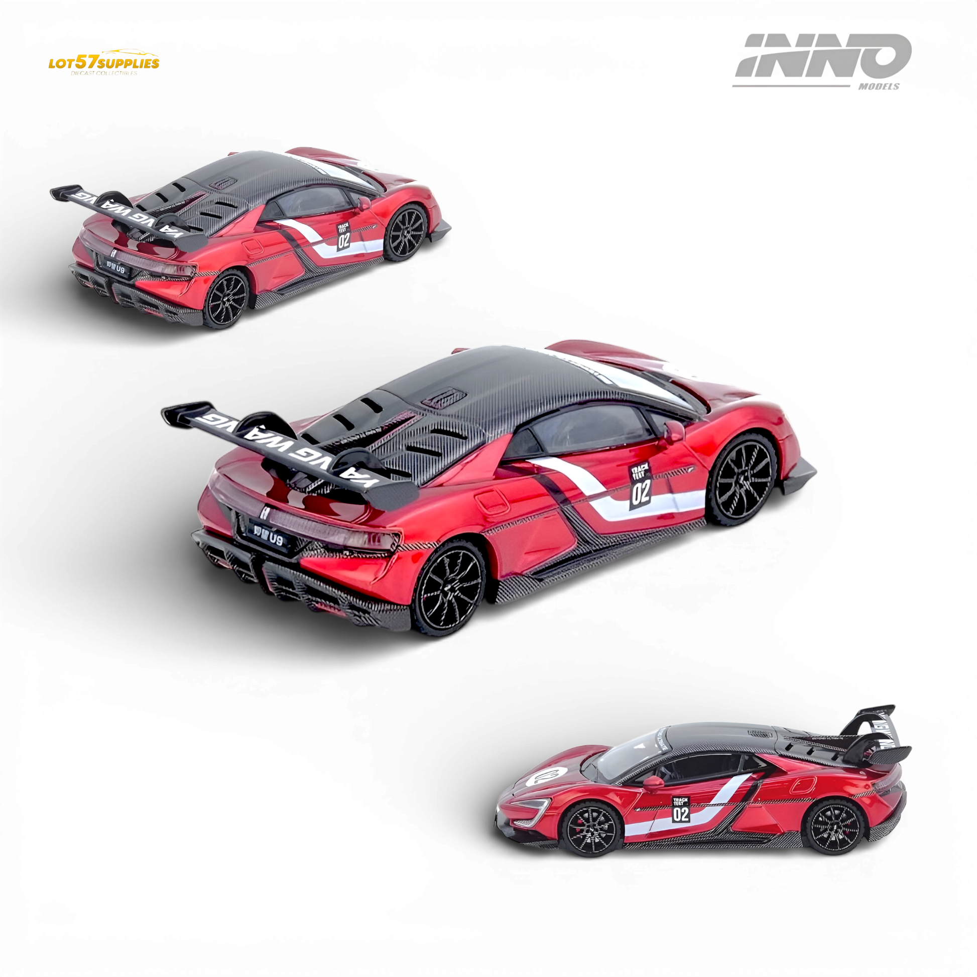 Pre-order INNO64 Yangwang U9 diecast model car in 1:64 scale, featuring detailed BYD design, from Lot57Supplies Diecast Shop.