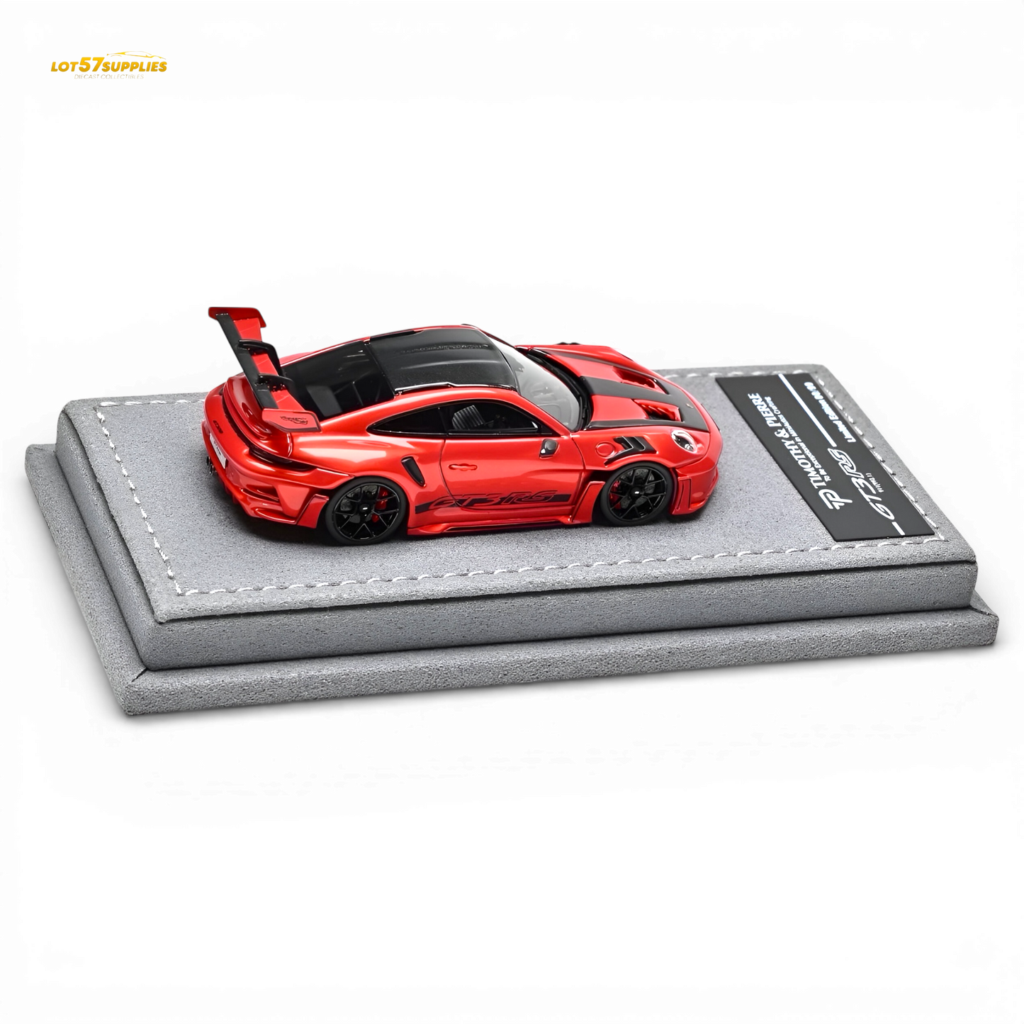 Red 1:64 scale Porsche 911 992 GT3 RS diecast model by Lot57Supplies Diecast Shop, detailed view of the collectible car.