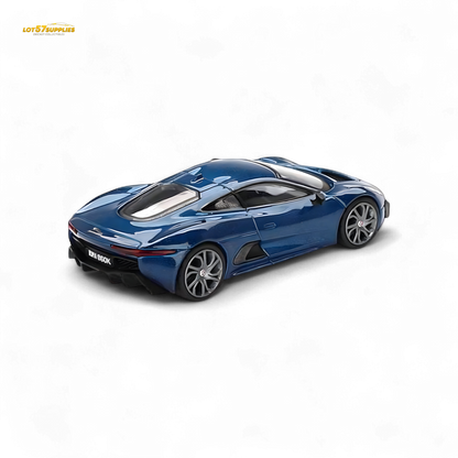 Blue Mini-GT Jaguar C-X75 diecast model car in 1:64 scale, detailed miniature vehicle by Lot57Supplies Diecast Shop.