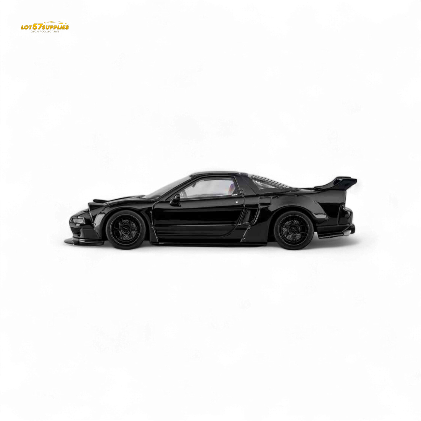 Gloss black Honda Microturbo NSX-R WideBody diecast model in 1:64 scale, detailed miniature car by Lot57Supplies Diecast Shop.