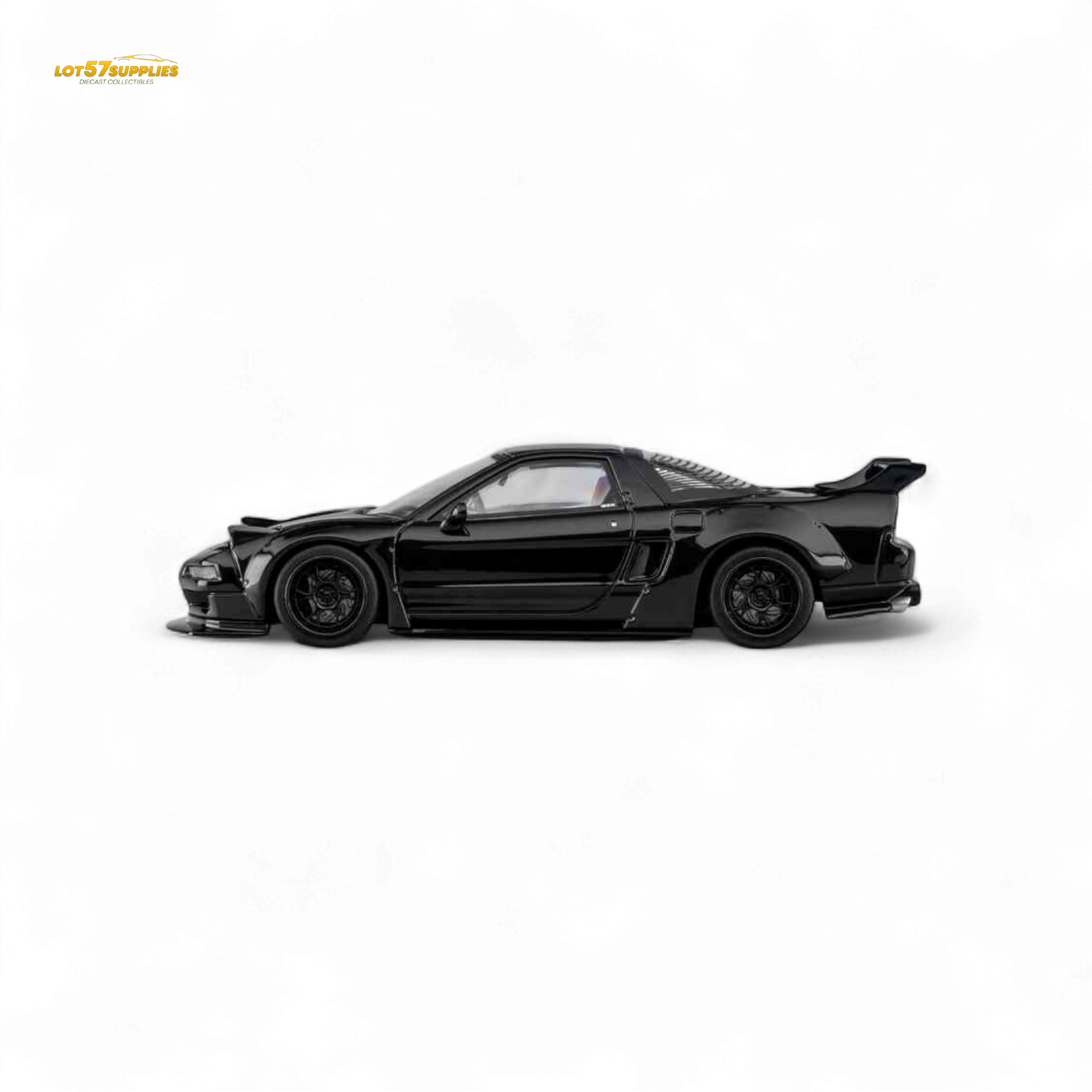 Gloss black Honda Microturbo NSX-R WideBody diecast model in 1:64 scale, detailed miniature car by Lot57Supplies Diecast Shop.