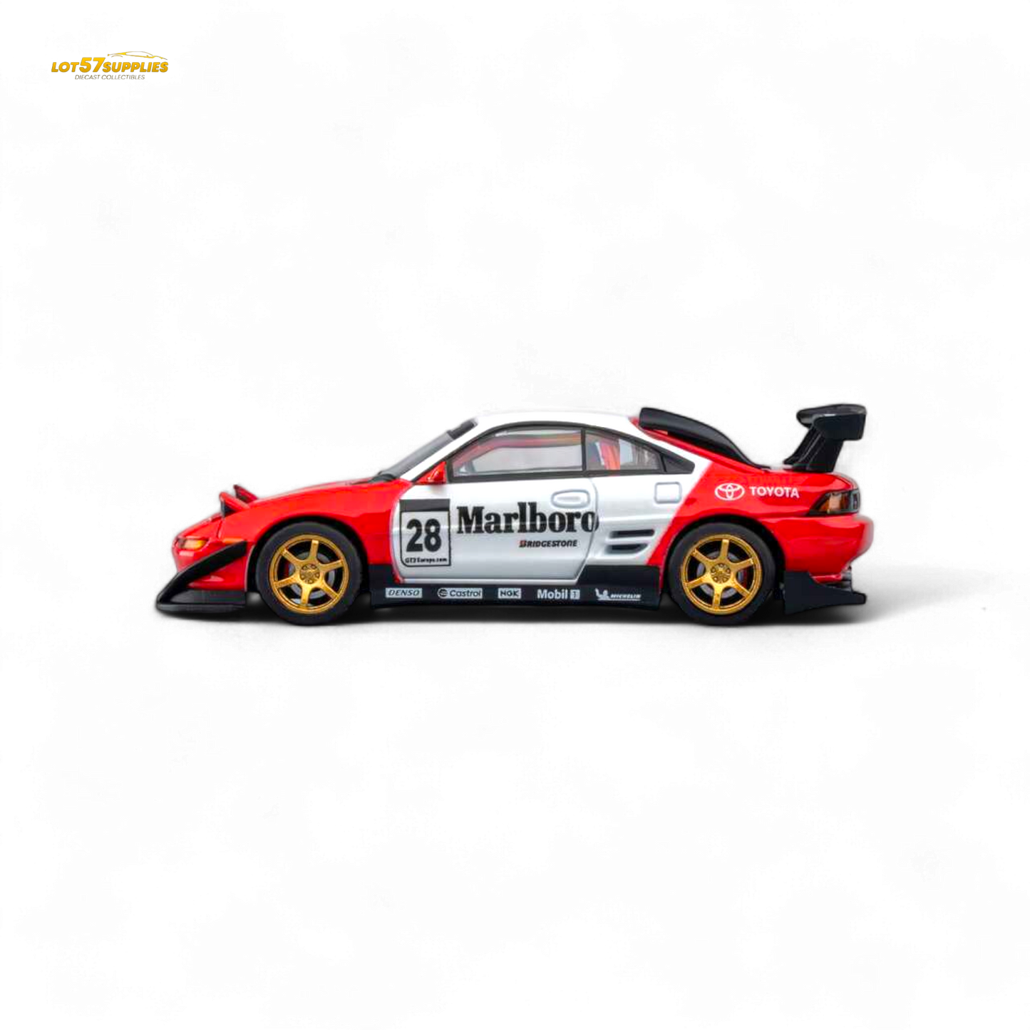 Pre-order MicroTurbo Toyota MR2 diecast model in Marlboro livery, 1:64 scale, featuring detailed design and vibrant branding.