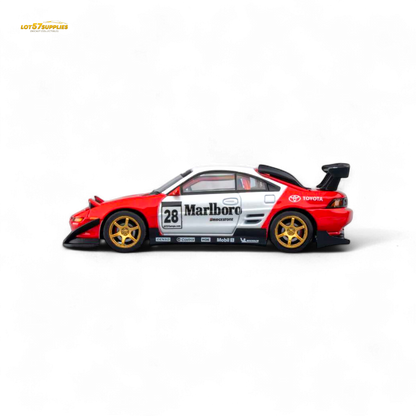 Pre-order MicroTurbo Toyota MR2 diecast model in Marlboro livery, 1:64 scale, featuring detailed design and vibrant branding.