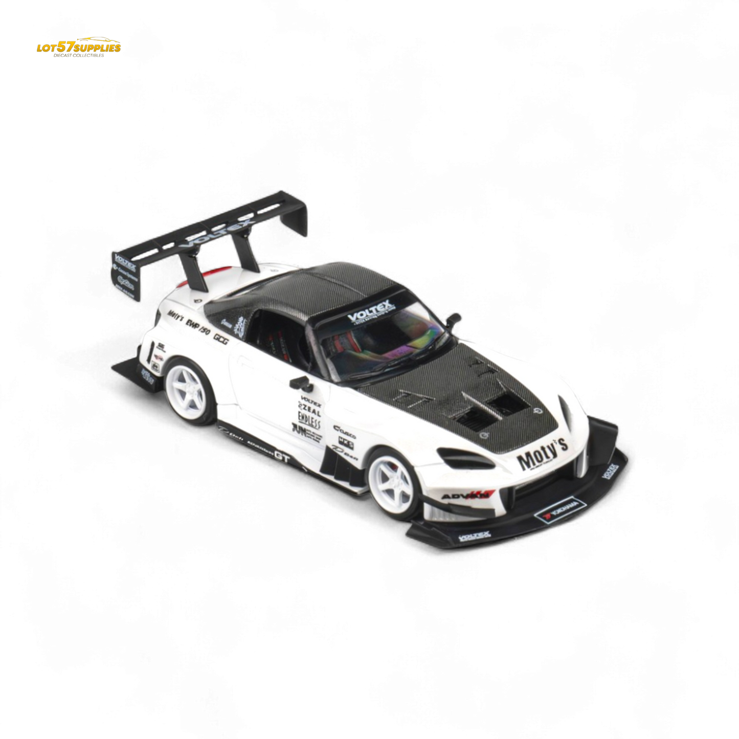 Metallic white Honda S2000 diecast model car by Lot57Supplies, detailed 1:64 scale microturbo Honda vehicle.