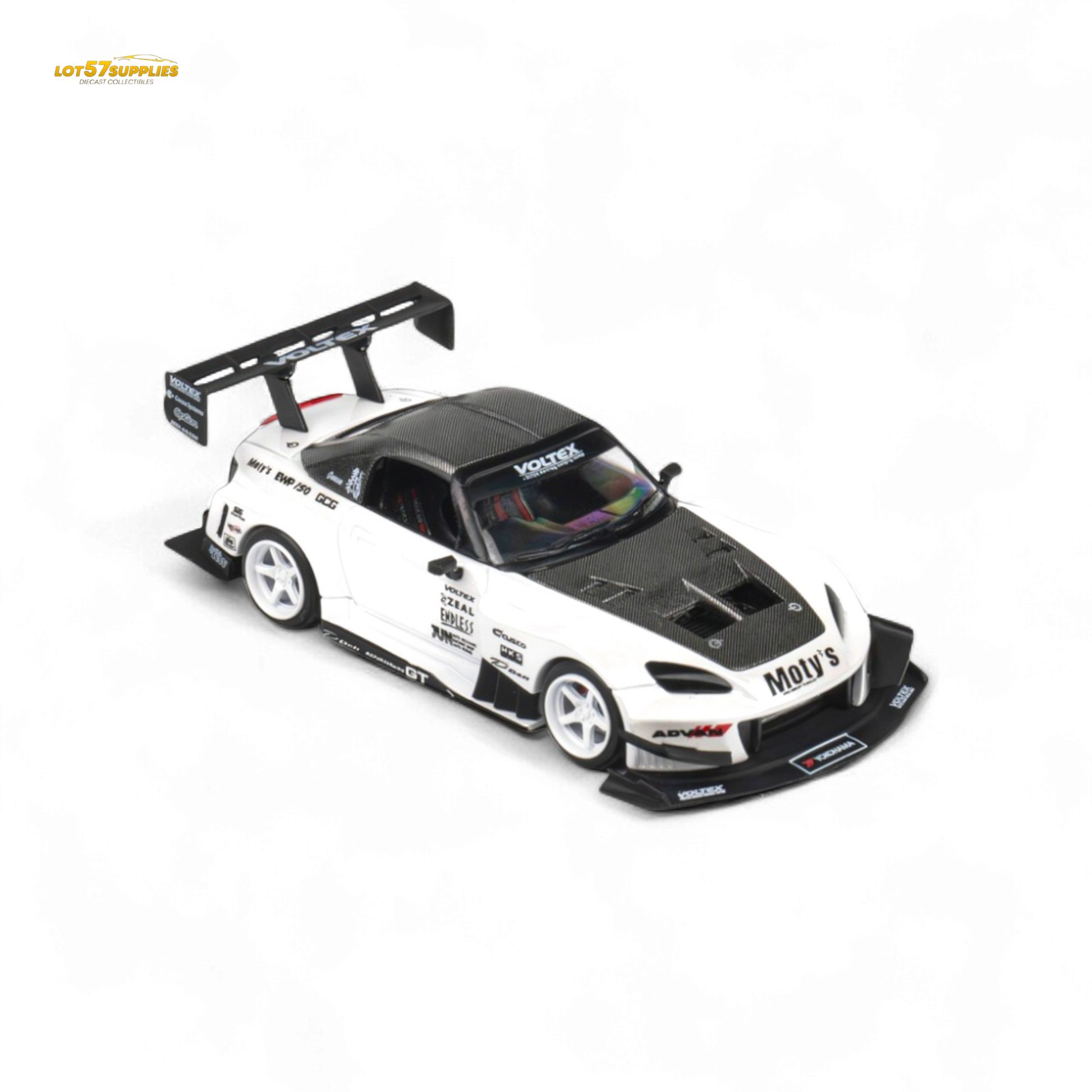 Metallic white Honda S2000 diecast model car by Lot57Supplies, detailed 1:64 scale microturbo Honda vehicle.