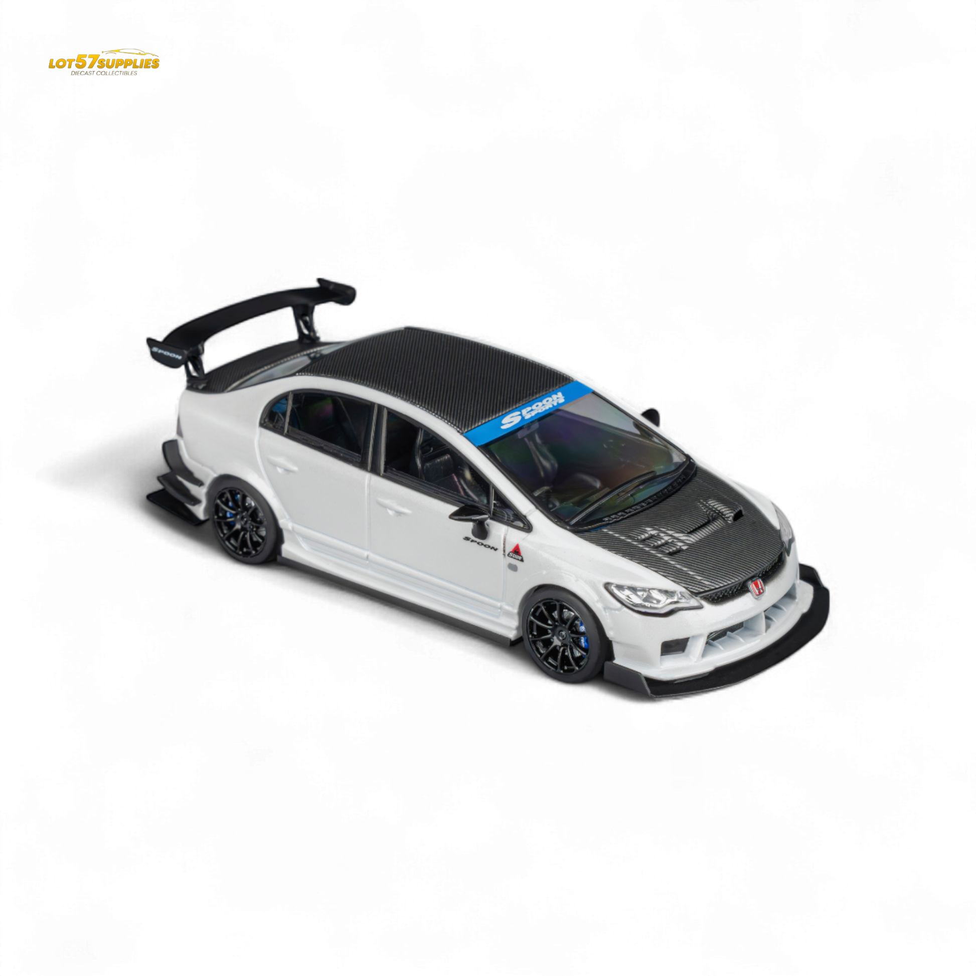 Metallic white Honda Civic Type R FD2 diecast model by Spoon Sports, 1:64 scale, from Lot57Supplies Diecast Shop.