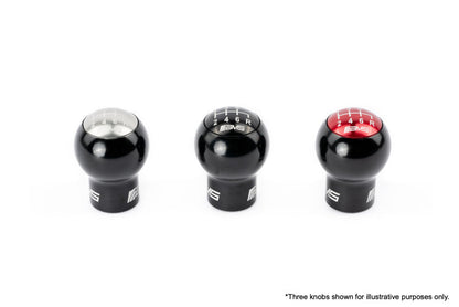 FR SPORT AMS Performance Subaru WRX/STi 6-speed billet shift knob with red, black, and gunmetal caps for manual transmission.