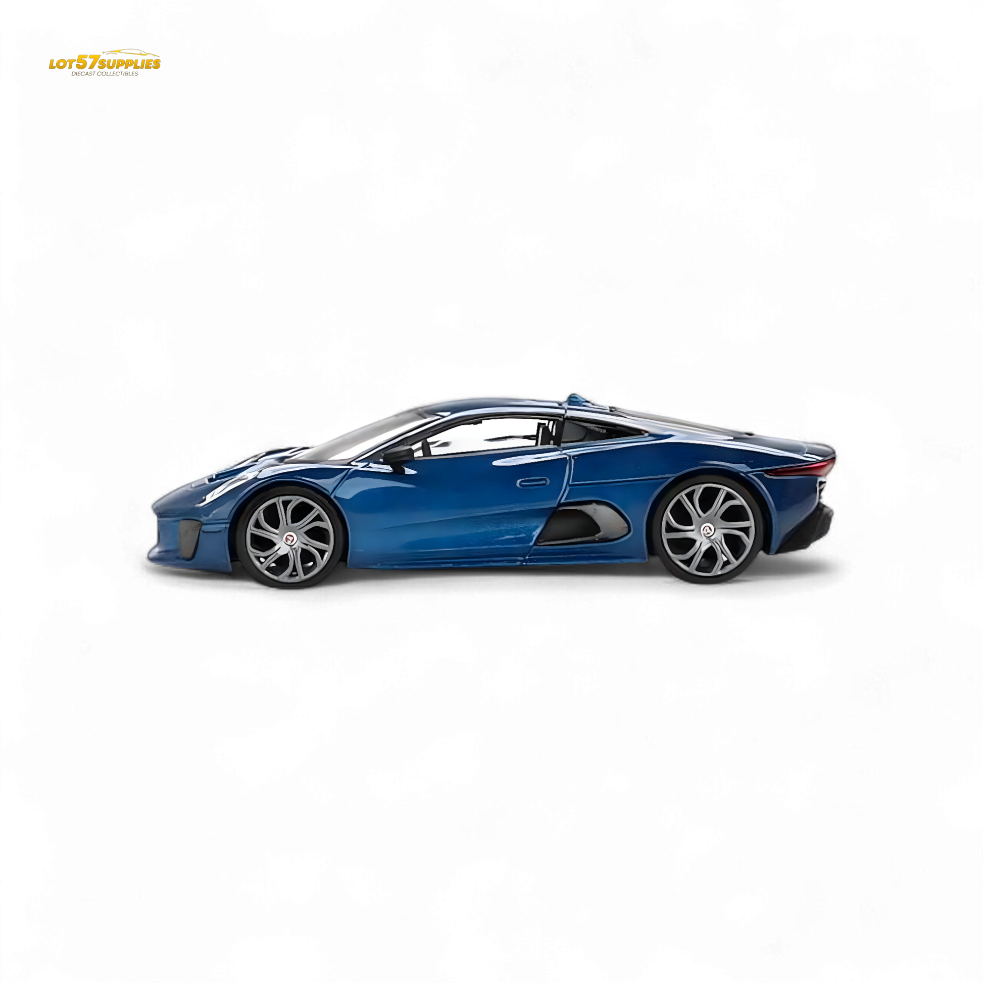 Blue Mini-GT Jaguar C-X75 diecast model in 1:64 scale, detailed miniature car collectible by Lot57Supplies Diecast Shop