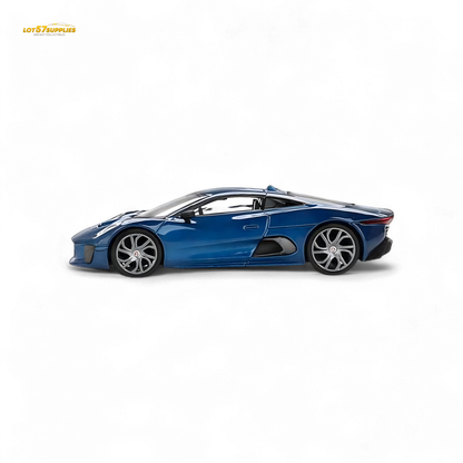 Blue Mini-GT Jaguar C-X75 diecast model in 1:64 scale, detailed miniature car collectible by Lot57Supplies Diecast Shop
