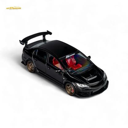 Metallic black Honda Microturbo FD2 J's Racing 1:64 diecast model car, detailed miniature collectible by Lot57Supplies Diecast Shop
