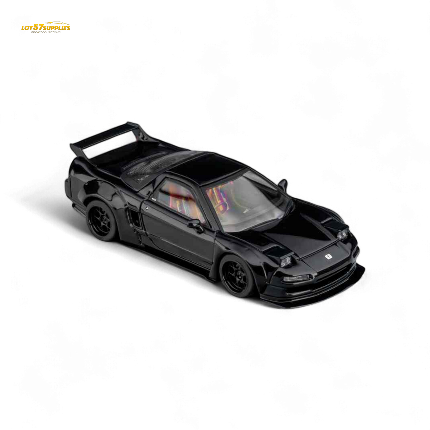 Gloss black Honda Microturbo NSX-R WideBody diecast model car in 1:64 scale, detailed and realistic from Lot57Supplies Diecast Shop.