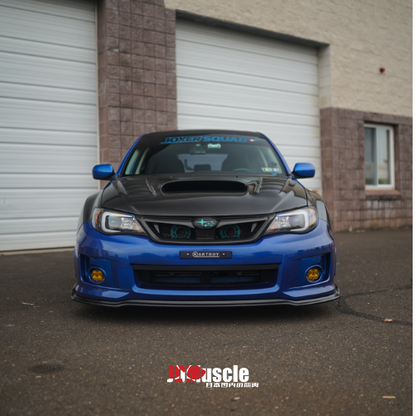 JDMuscle front carbon fiber lip for 2011-2014 Subaru WRX/STI, sporty aerodynamic car front lip with carbon fiber finish.