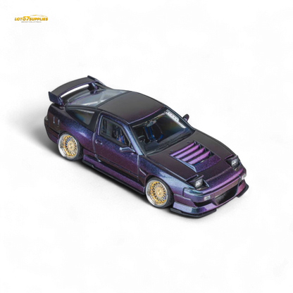 Diecast Nissan 180SX Spirit Rei purple chameleon MicroTurbo model by Lot57Supplies, featuring detailed exterior and vibrant color.