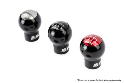 FR SPORT AMS Performance Subaru WRX/STi 6-speed billet shift knob with red, black, and gunmetal caps for manual transmission.